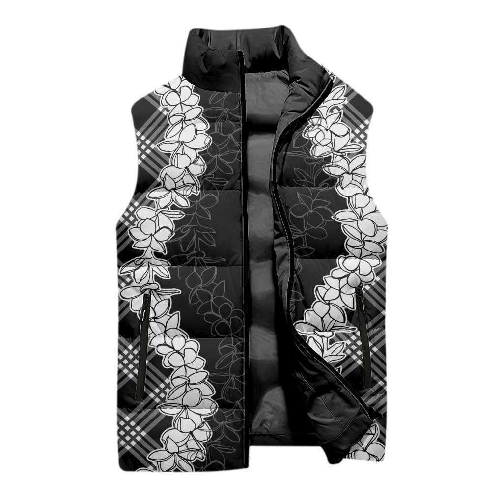 Hawaii Aloha Plumeria Lei Black Palaka Sleeveless Puffer Jacket LT7 - Polynesian Pride