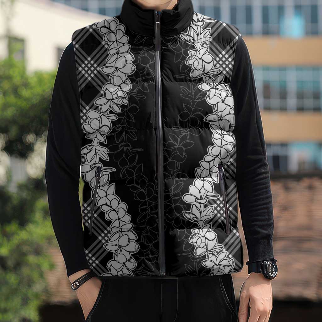 Hawaii Aloha Plumeria Lei Black Palaka Sleeveless Puffer Jacket LT7 - Polynesian Pride