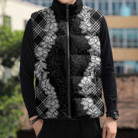 Hawaii Aloha Plumeria Lei Black Palaka Sleeveless Puffer Jacket LT7 - Polynesian Pride