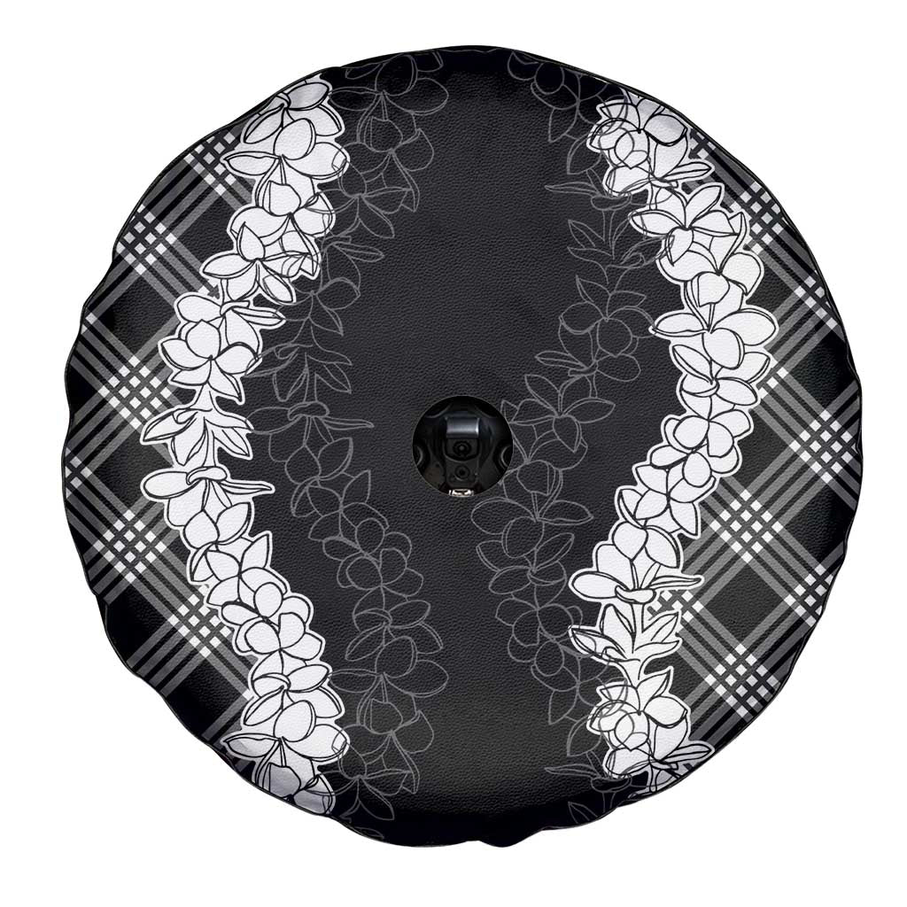 Hawaii Aloha Plumeria Lei Black Palaka Spare Tire Cover - Polynesian Pride