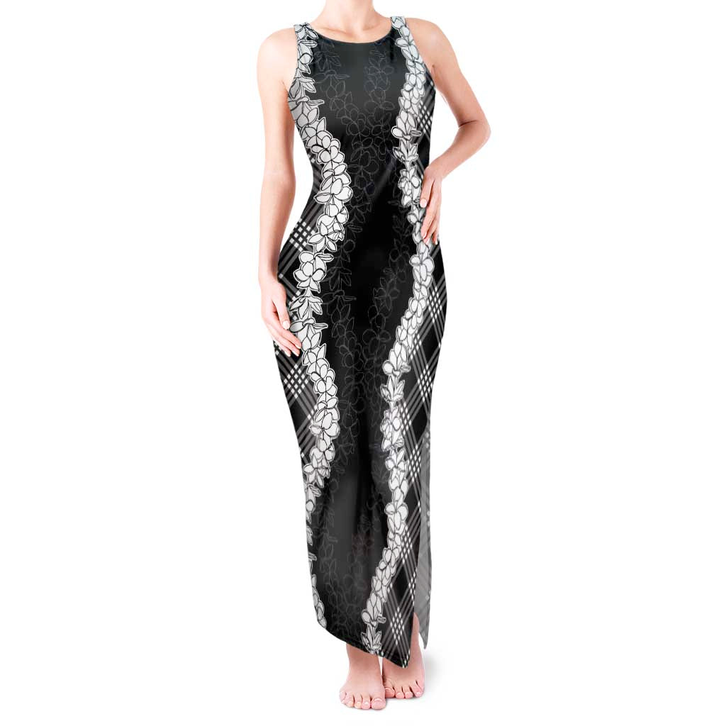 Hawaii Aloha Plumeria Lei Black Palaka Tank Maxi Dress - Polynesian Pride