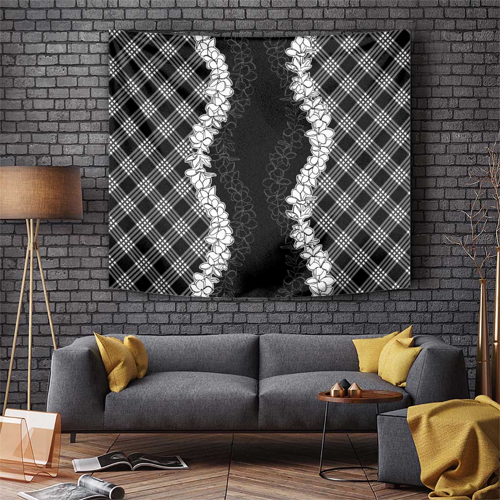 Hawaii Aloha Plumeria Lei Black Palaka Tapestry - Polynesian Pride