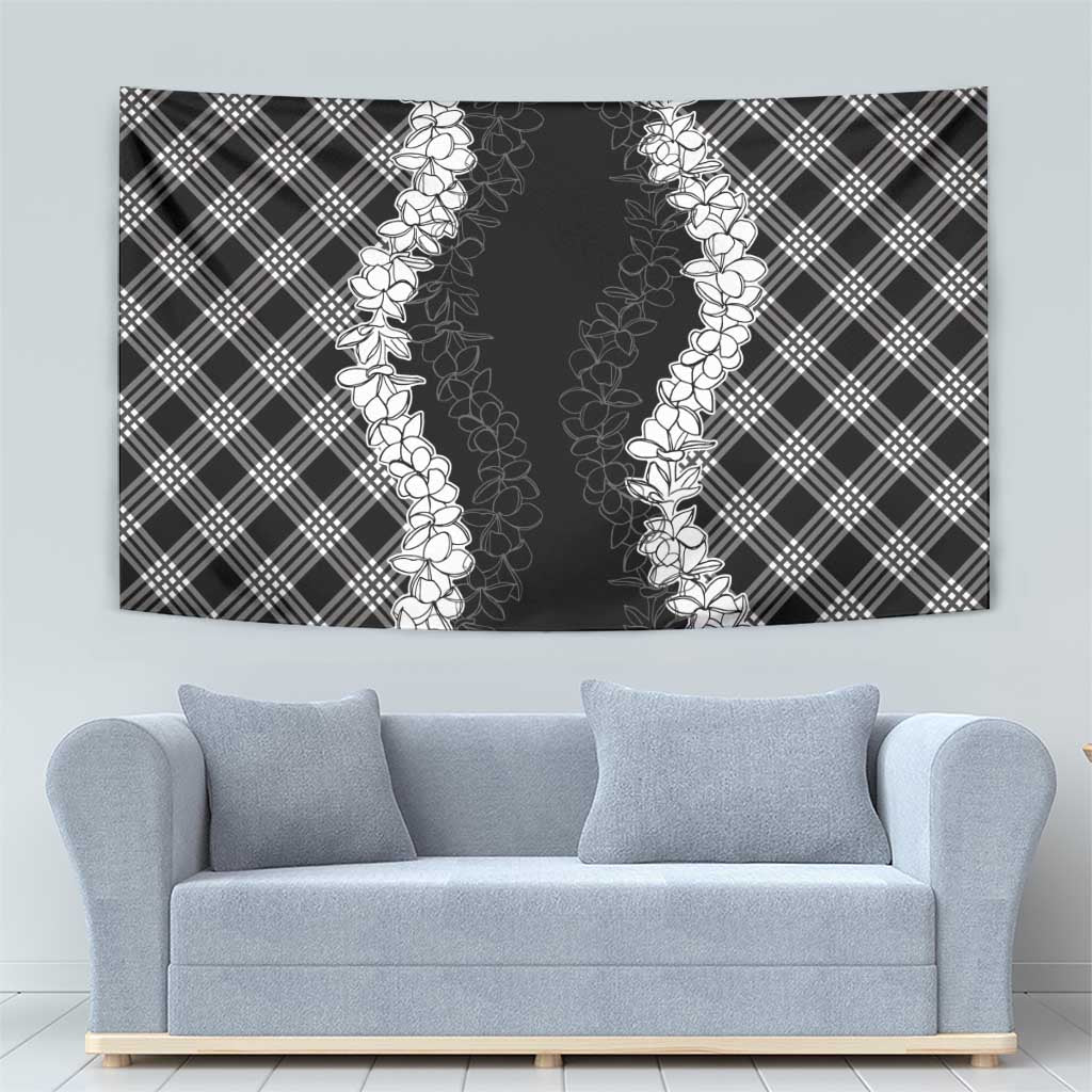 Hawaii Aloha Plumeria Lei Black Palaka Tapestry - Polynesian Pride