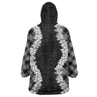 Hawaii Aloha Plumeria Lei Black Palaka Wearable Blanket Hoodie LT7 - Polynesian Pride