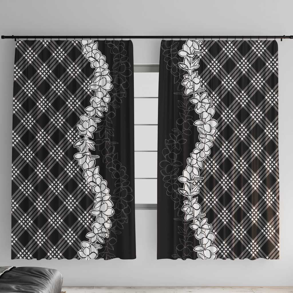 Hawaii Aloha Plumeria Lei Black Palaka Window Curtain - Polynesian Pride
