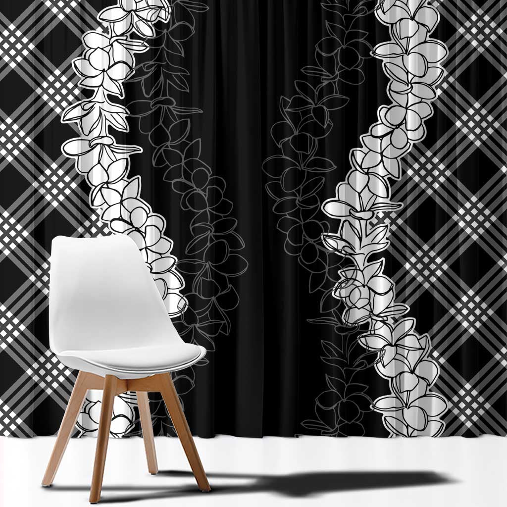 Hawaii Aloha Plumeria Lei Black Palaka Window Curtain - Polynesian Pride