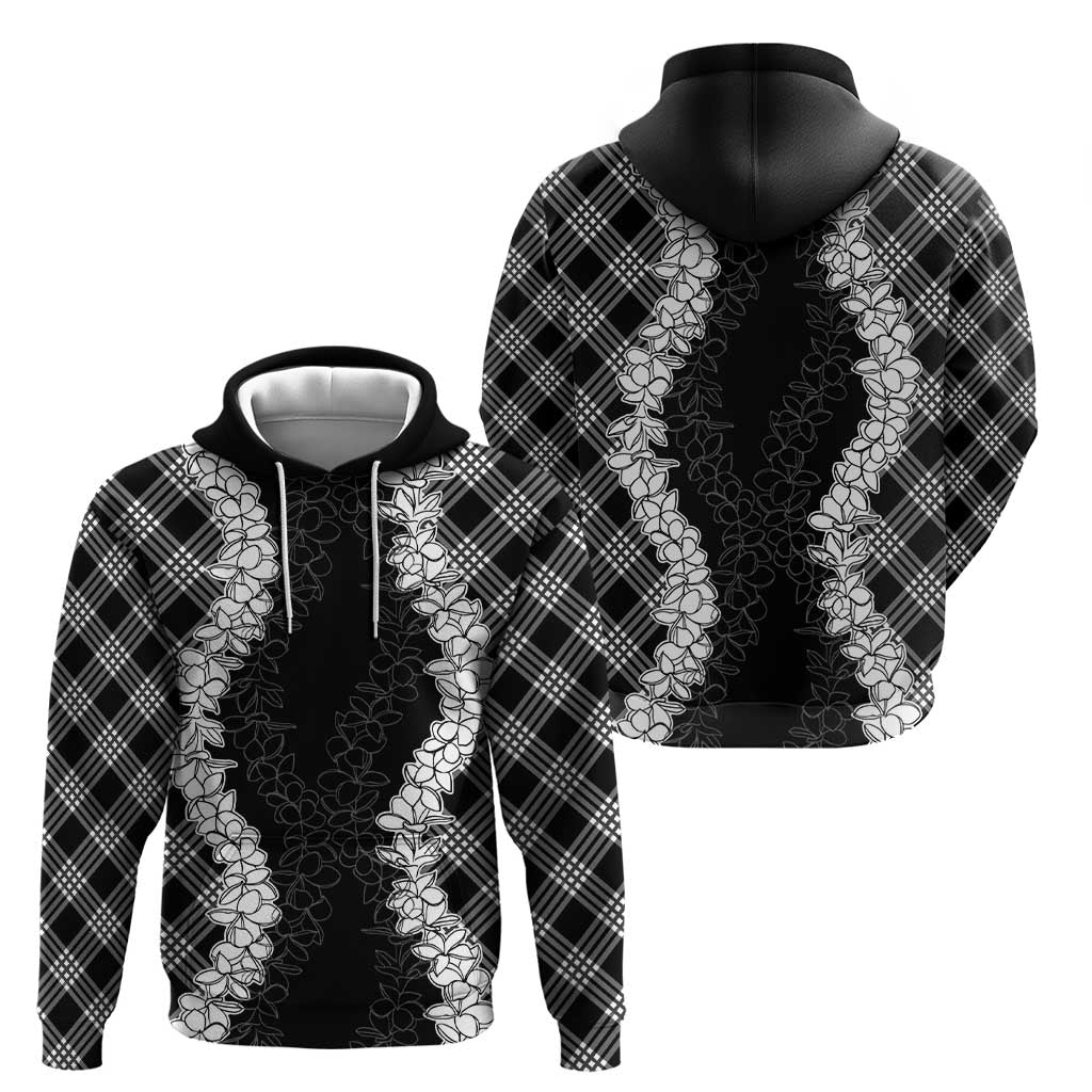 Hawaii Aloha Plumeria Lei Black Palaka Zip Hoodie - Polynesian Pride