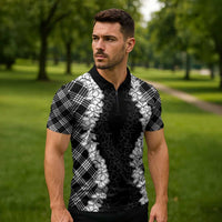 Hawaii Aloha Plumeria Lei Black Palaka Zipper Polo Shirt - Polynesian Pride