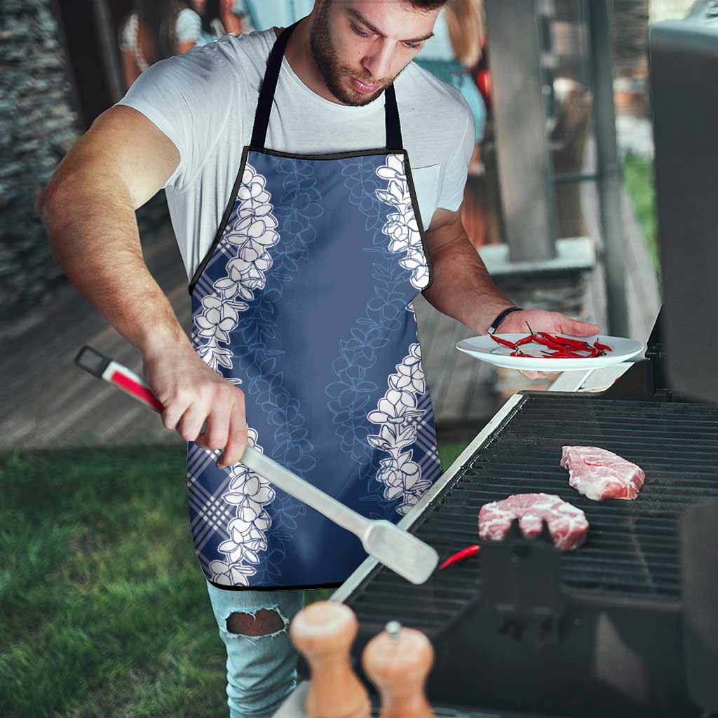 Hawaii Aloha Plumeria Lei Navy Palaka Apron - Polynesian Pride