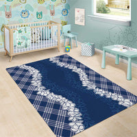 Hawaii Aloha Plumeria Lei Navy Palaka Area Rug - Polynesian Pride