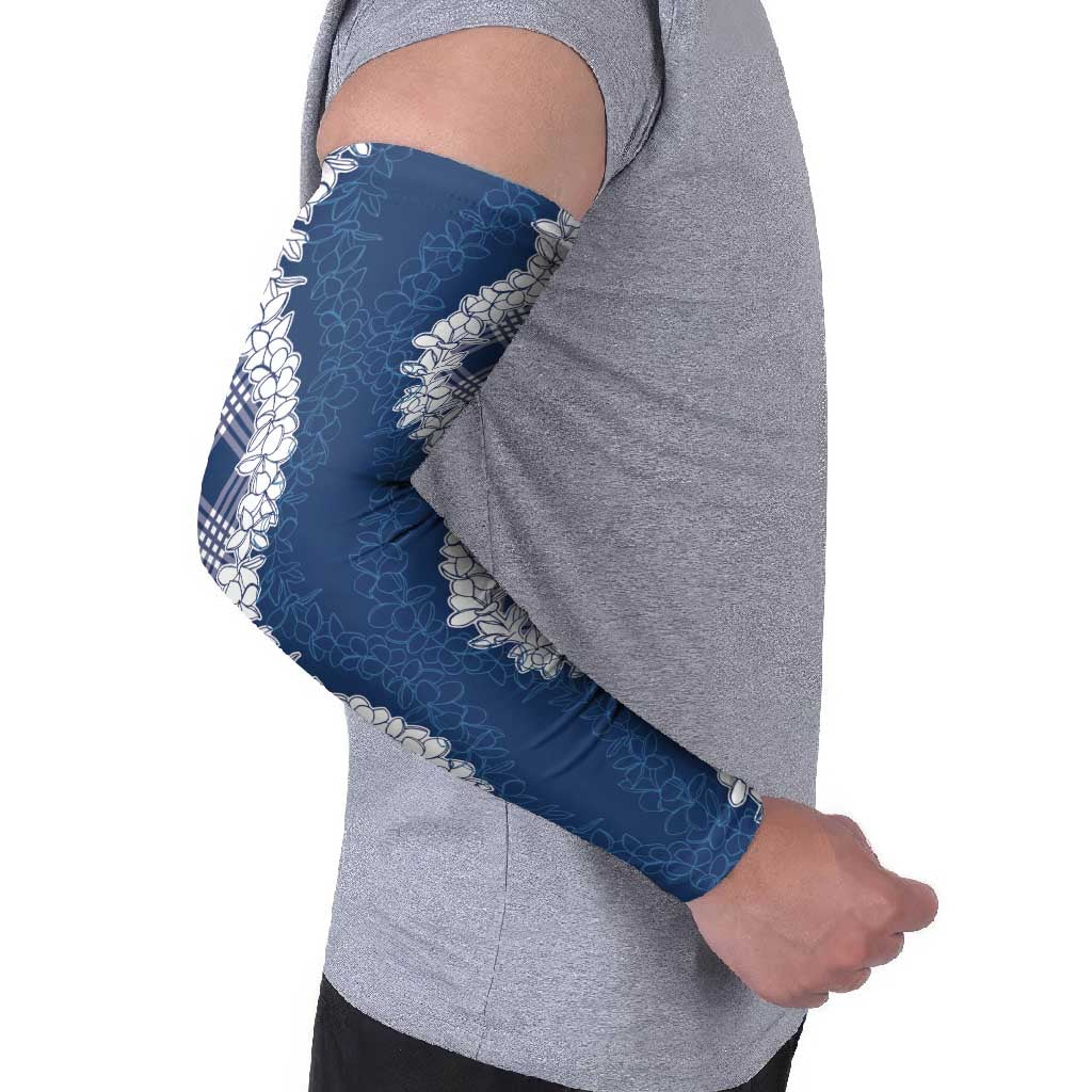 Hawaii Aloha Plumeria Lei Navy Palaka Arm Sleeves - Polynesian Pride