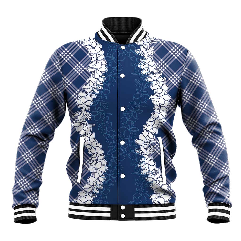 Hawaii Aloha Plumeria Lei Navy Palaka Baseball Jacket LT7 Unisex Navy Blue - Polynesian Pride