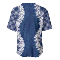 Hawaii Aloha Plumeria Lei Navy Palaka Baseball Jersey - Polynesian Pride
