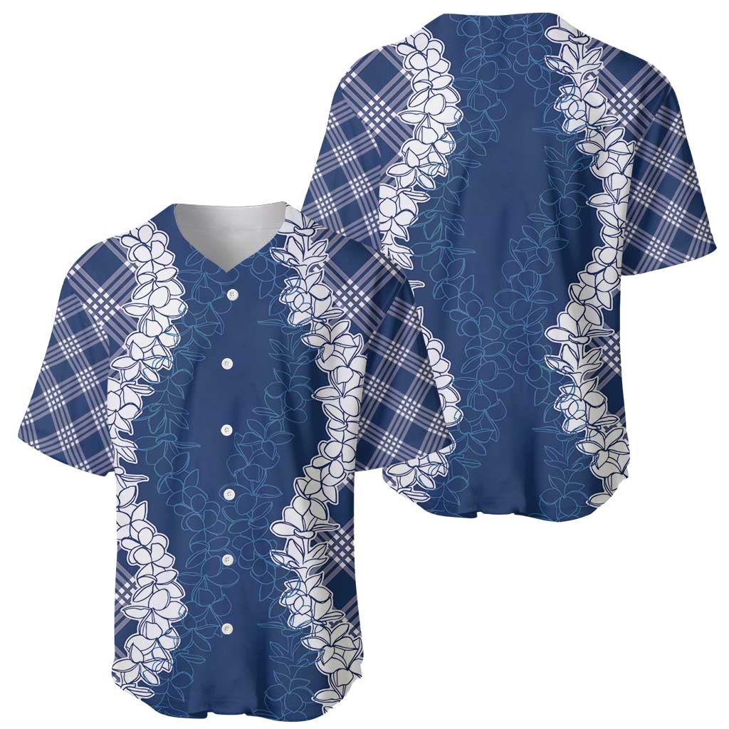 Hawaii Aloha Plumeria Lei Navy Palaka Baseball Jersey - Polynesian Pride