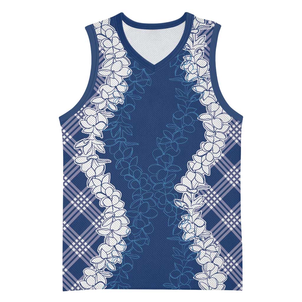 Hawaii Aloha Plumeria Lei Navy Palaka Basketball Jersey LT7 Unisex Navy Blue - Polynesian Pride