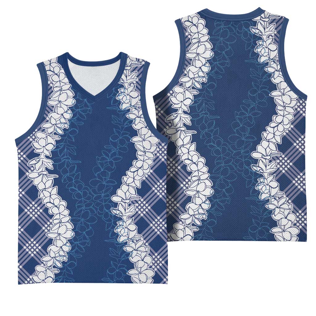 Hawaii Aloha Plumeria Lei Navy Palaka Basketball Jersey LT7 - Polynesian Pride
