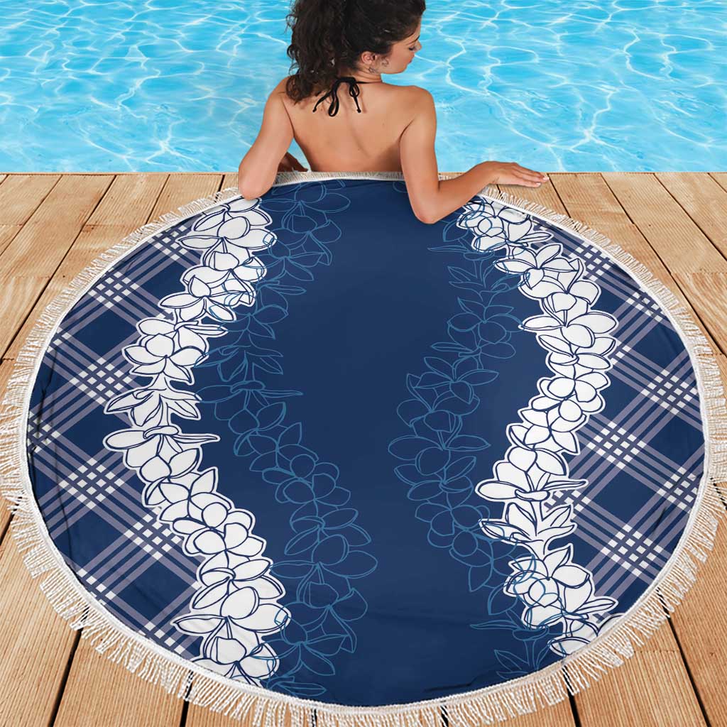 Hawaii Aloha Plumeria Lei Navy Palaka Beach Blanket - Polynesian Pride
