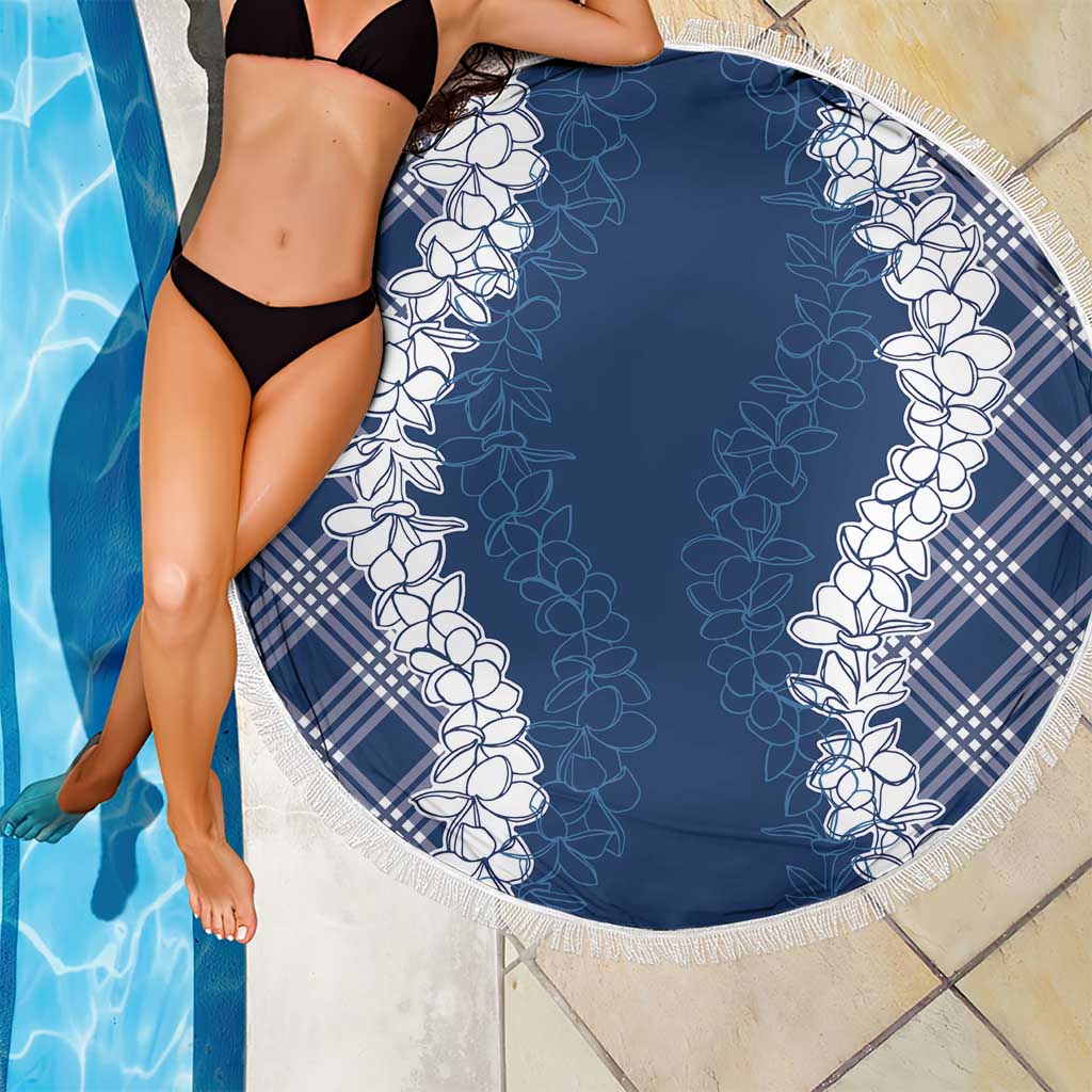 Hawaii Aloha Plumeria Lei Navy Palaka Beach Blanket - Polynesian Pride