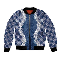 Hawaii Aloha Plumeria Lei Navy Palaka Bomber Jacket - Polynesian Pride