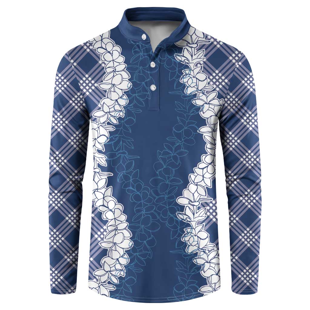 Hawaii Aloha Plumeria Lei Navy Palaka Button Sweatshirt LT7 Navy Blue - Polynesian Pride