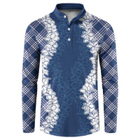 Hawaii Aloha Plumeria Lei Navy Palaka Button Sweatshirt LT7 Navy Blue - Polynesian Pride