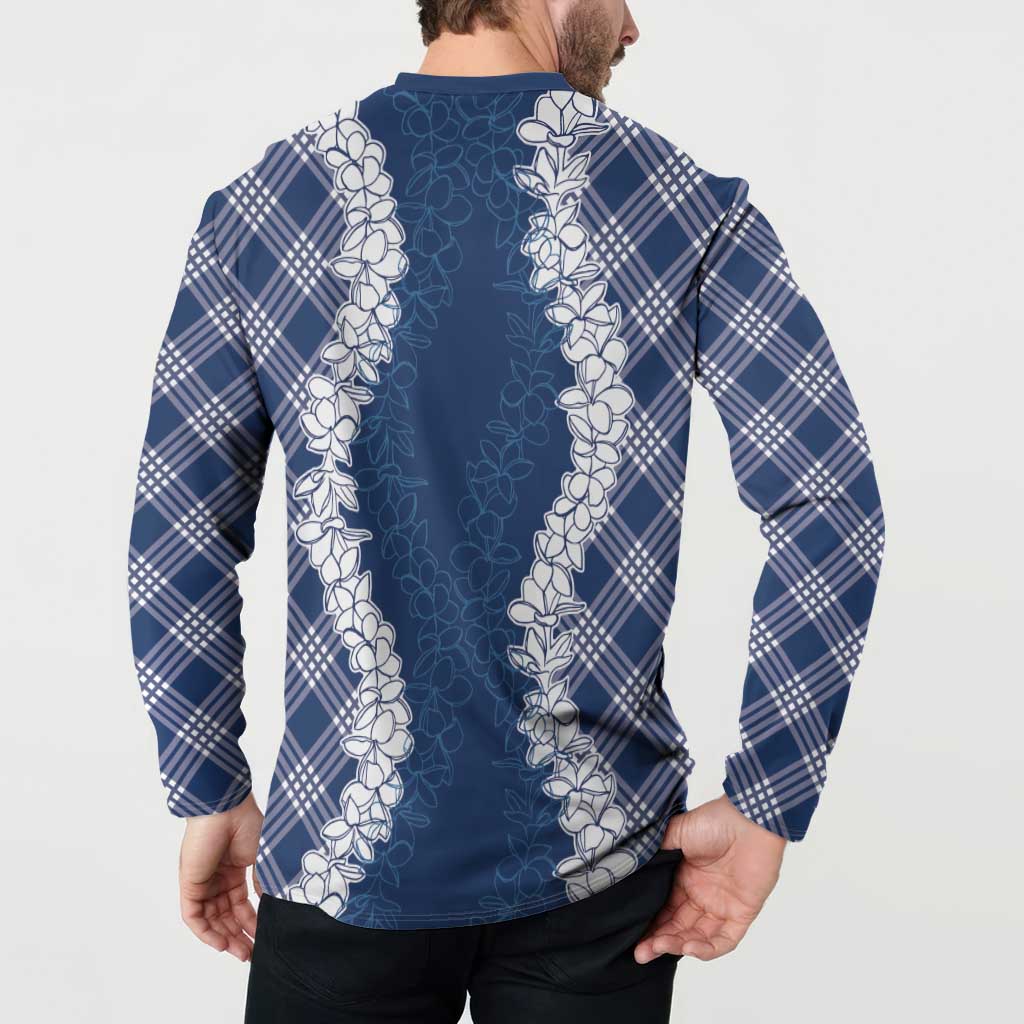 Hawaii Aloha Plumeria Lei Navy Palaka Button Sweatshirt LT7 - Polynesian Pride
