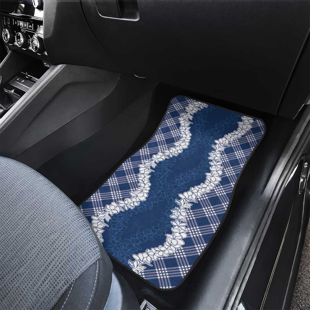 Hawaii Aloha Plumeria Lei Navy Palaka Car Mats - Polynesian Pride