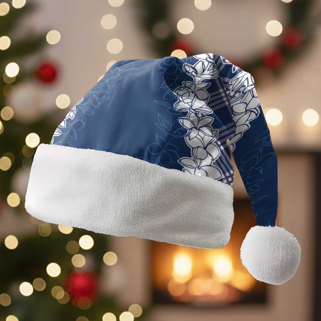 Hawaii Aloha Plumeria Lei Navy Palaka Christmas Santa Hat - Polynesian Pride