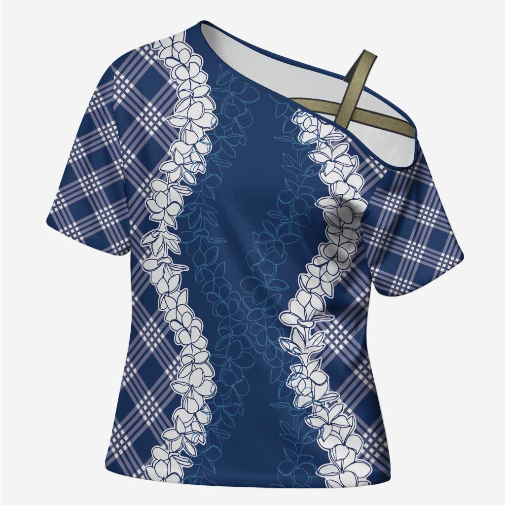 Hawaii Aloha Plumeria Lei Navy Palaka Cross Shoulder Shirt LT7 Female Navy Blue - Polynesian Pride