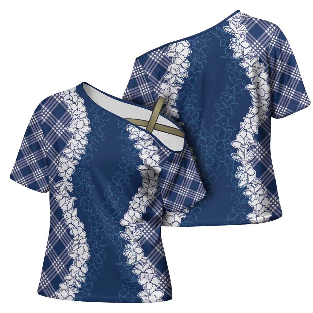 Hawaii Aloha Plumeria Lei Navy Palaka Cross Shoulder Shirt LT7 - Polynesian Pride