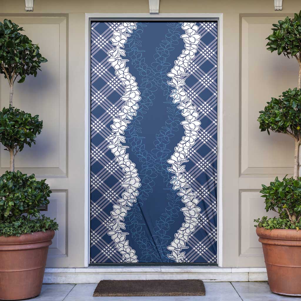 Hawaii Aloha Plumeria Lei Navy Palaka Door Cover - Polynesian Pride