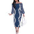 Hawaii Aloha Plumeria Lei Navy Palaka Family Matching Off The Shoulder Long Sleeve Dress and Hawaiian Shirt - Polynesian Pride