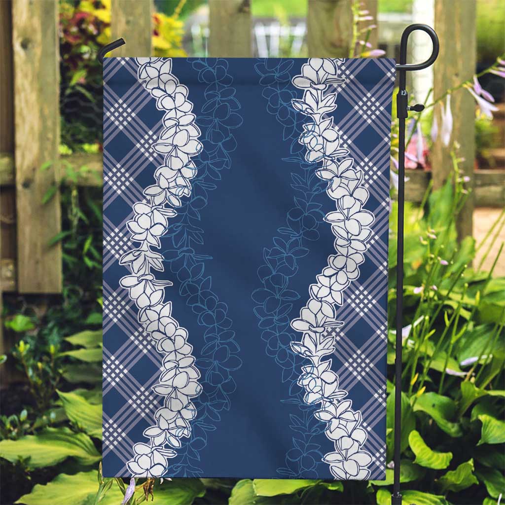 Hawaii Aloha Plumeria Lei Navy Palaka Garden Flag - Polynesian Pride