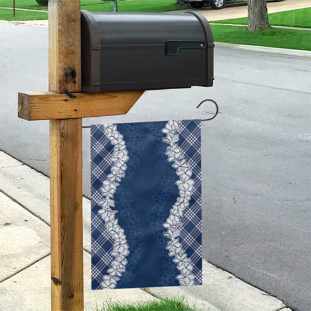 Hawaii Aloha Plumeria Lei Navy Palaka Garden Flag - Polynesian Pride