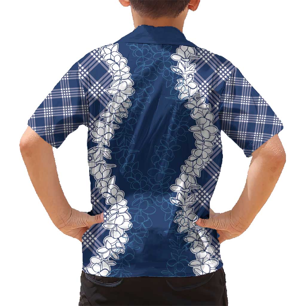 Hawaii Aloha Plumeria Lei Navy Palaka Kid Hawaiian Shirt LT7 - Polynesian Pride