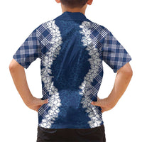 Hawaii Aloha Plumeria Lei Navy Palaka Kid Hawaiian Shirt LT7 - Polynesian Pride