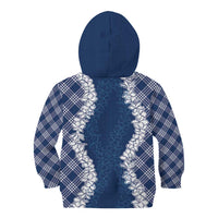 Hawaii Aloha Plumeria Lei Navy Palaka Kid Hoodie - Polynesian Pride