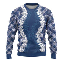 Hawaii Aloha Plumeria Lei Navy Palaka Ugly Christmas Sweater - Polynesian Pride