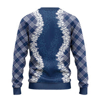 Hawaii Aloha Plumeria Lei Navy Palaka Ugly Christmas Sweater - Polynesian Pride