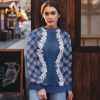 Hawaii Aloha Plumeria Lei Navy Palaka Ugly Christmas Sweater - Polynesian Pride