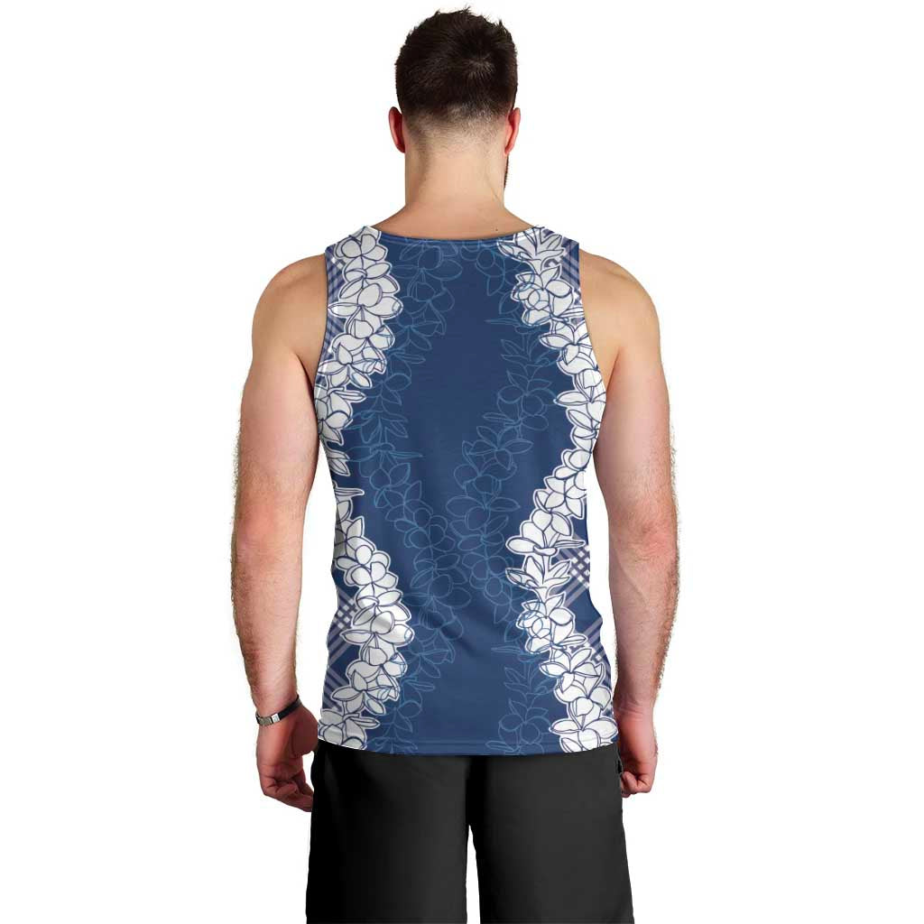 Hawaii Aloha Plumeria Lei Navy Palaka Men Tank Top LT7 - Polynesian Pride