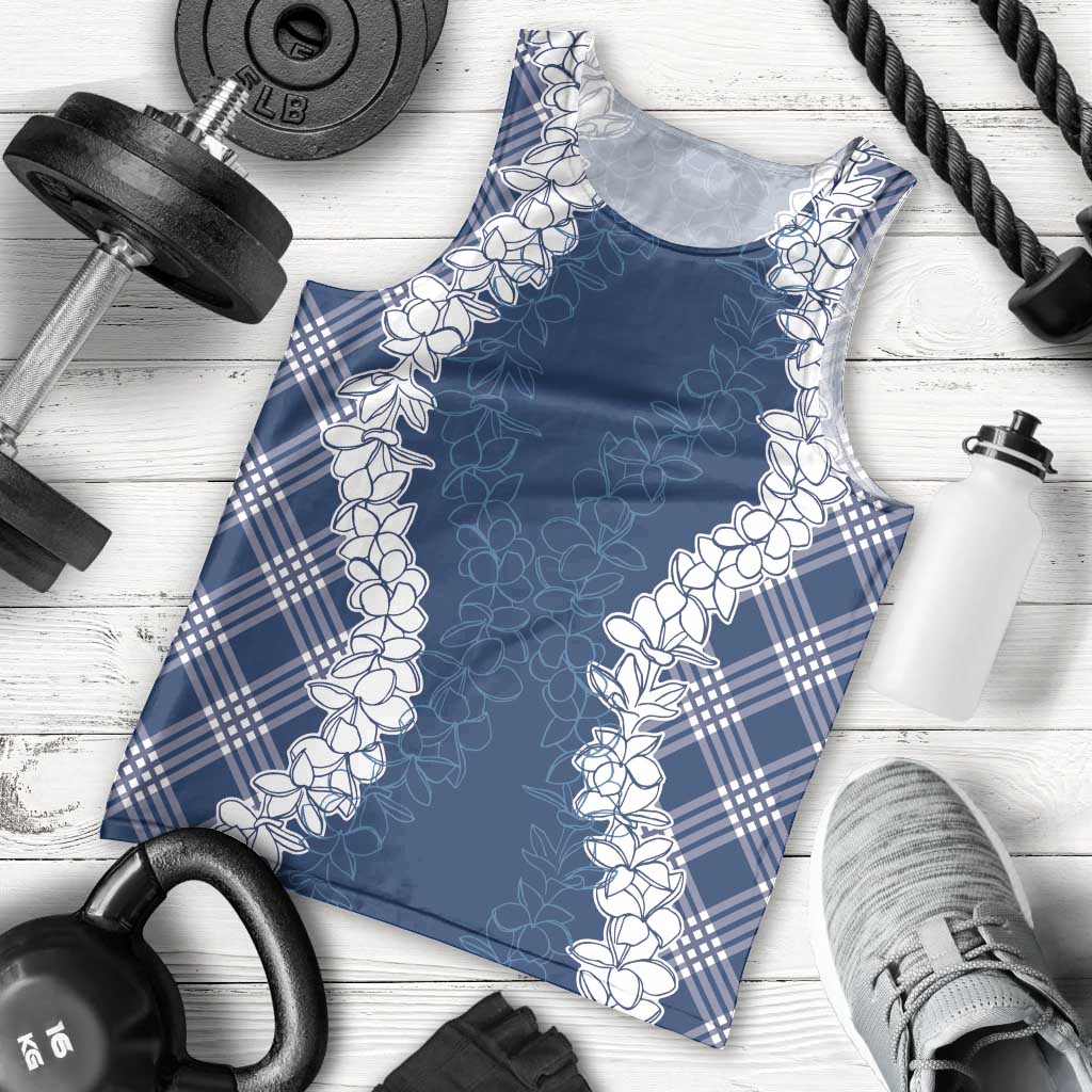 Hawaii Aloha Plumeria Lei Navy Palaka Men Tank Top LT7 - Polynesian Pride