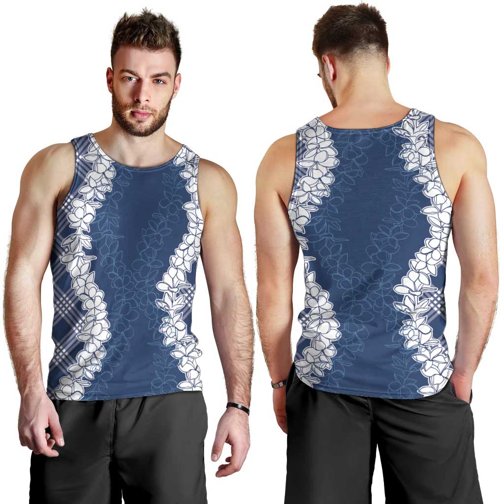 Hawaii Aloha Plumeria Lei Navy Palaka Men Tank Top LT7 - Polynesian Pride