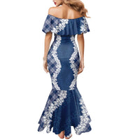 Hawaii Aloha Plumeria Lei Navy Palaka Mermaid Dress - Polynesian Pride