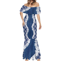 Hawaii Aloha Plumeria Lei Navy Palaka Mermaid Dress - Polynesian Pride