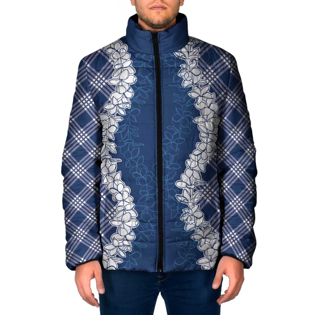 Hawaii Aloha Plumeria Lei Navy Palaka Padded Jacket LT7 Men Navy Blue - Polynesian Pride