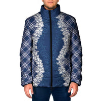 Hawaii Aloha Plumeria Lei Navy Palaka Padded Jacket LT7 Men Navy Blue - Polynesian Pride