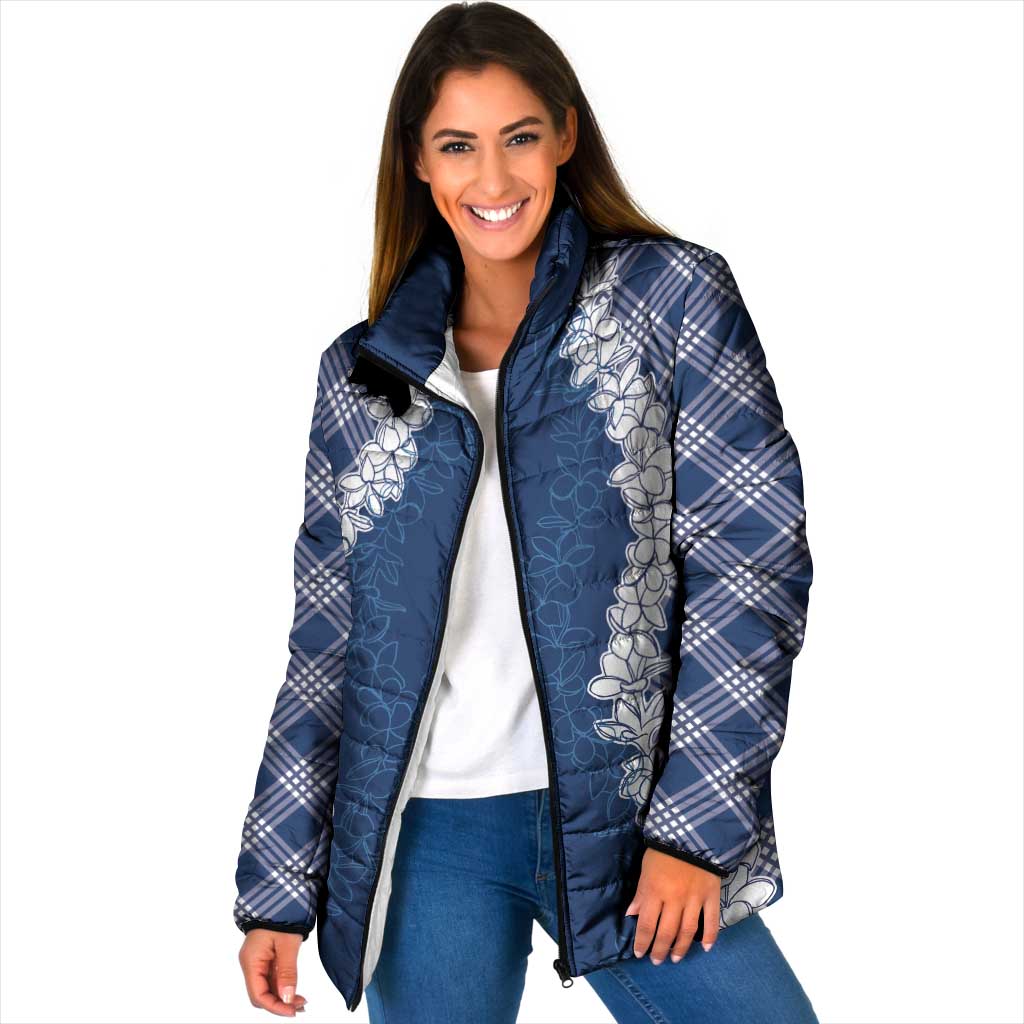Hawaii Aloha Plumeria Lei Navy Palaka Padded Jacket LT7 Women Navy Blue - Polynesian Pride