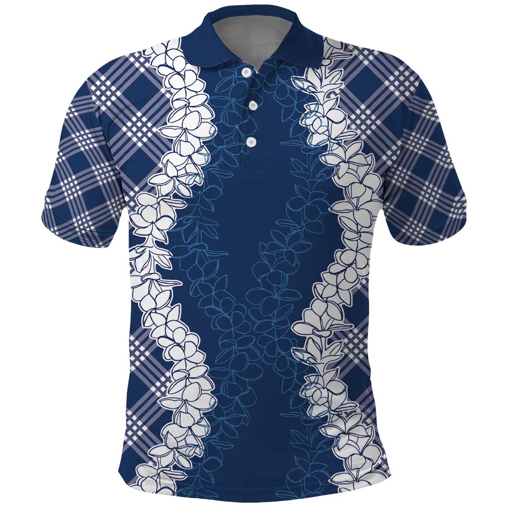 Hawaii Aloha Plumeria Lei Navy Palaka Polo Shirt - Polynesian Pride