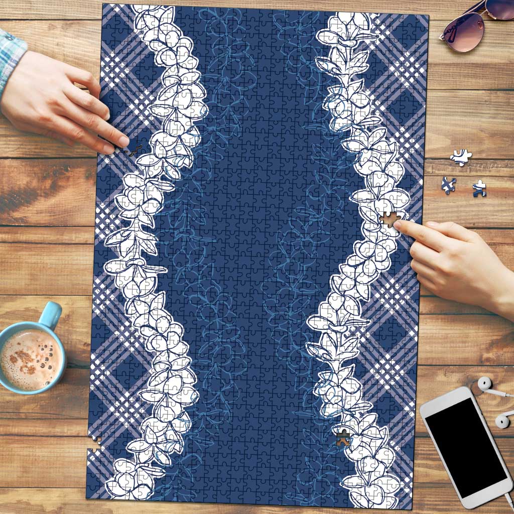 Hawaii Aloha Plumeria Lei Navy Palaka Puzzle LT7 Navy Blue - Polynesian Pride